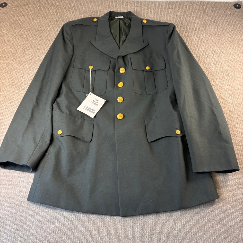 US Army Service Uniform Dress Coat Jacket Green Gold Buttons 44 Long 8405-01-330